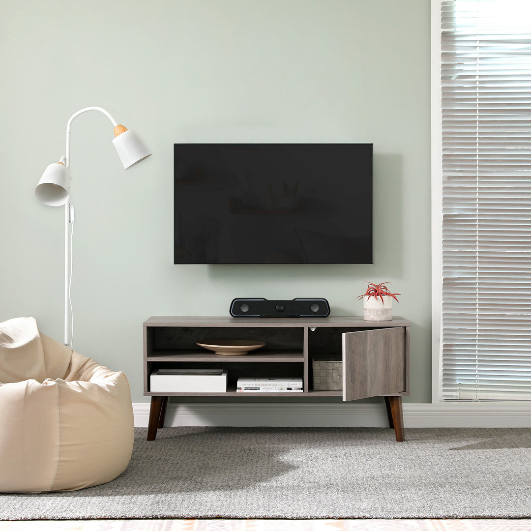 Gray Wooden TV Bench with Cabinet