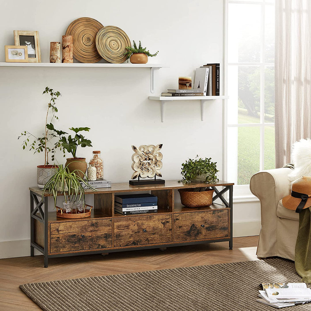 Industrial Brown TV Stand with 3 Drawers