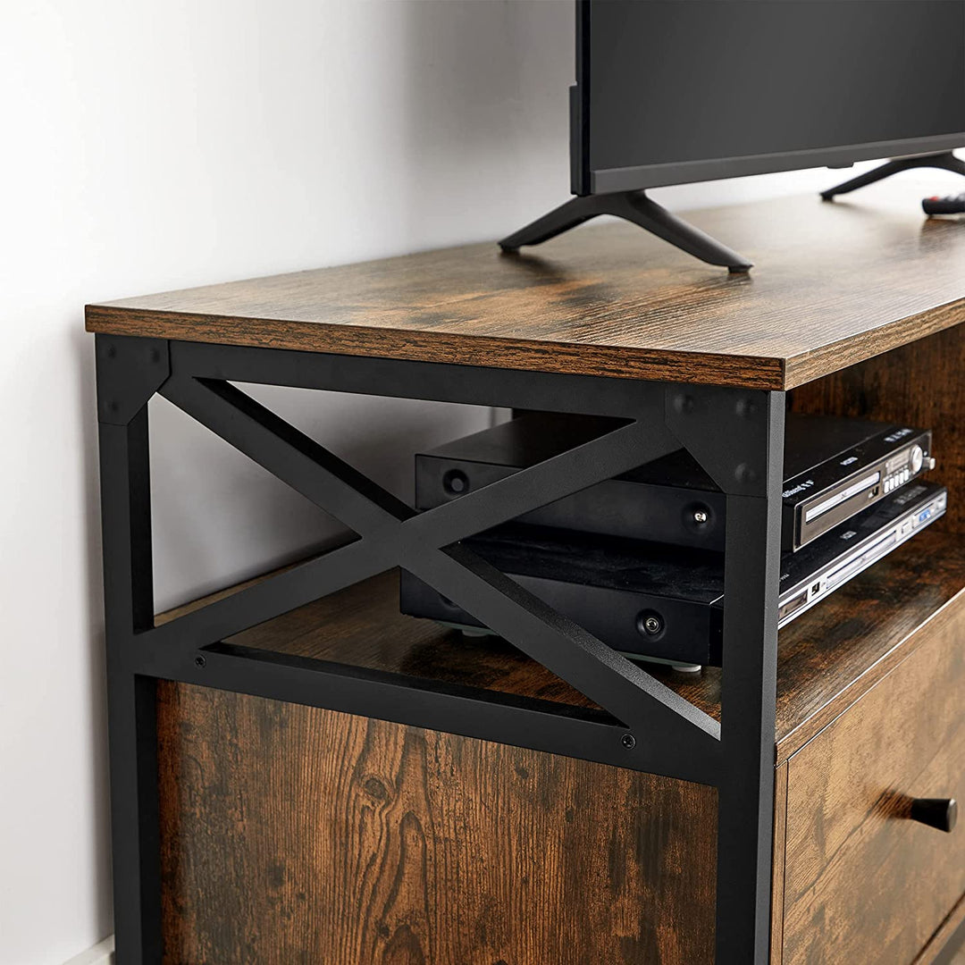 Industrial Brown TV Stand with 3 Drawers