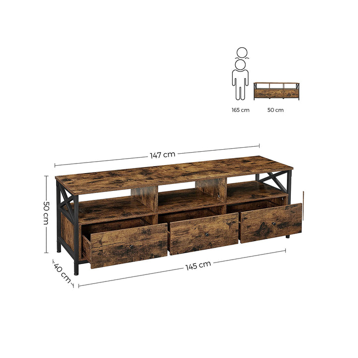 Industrial Brown TV Stand with 3 Drawers