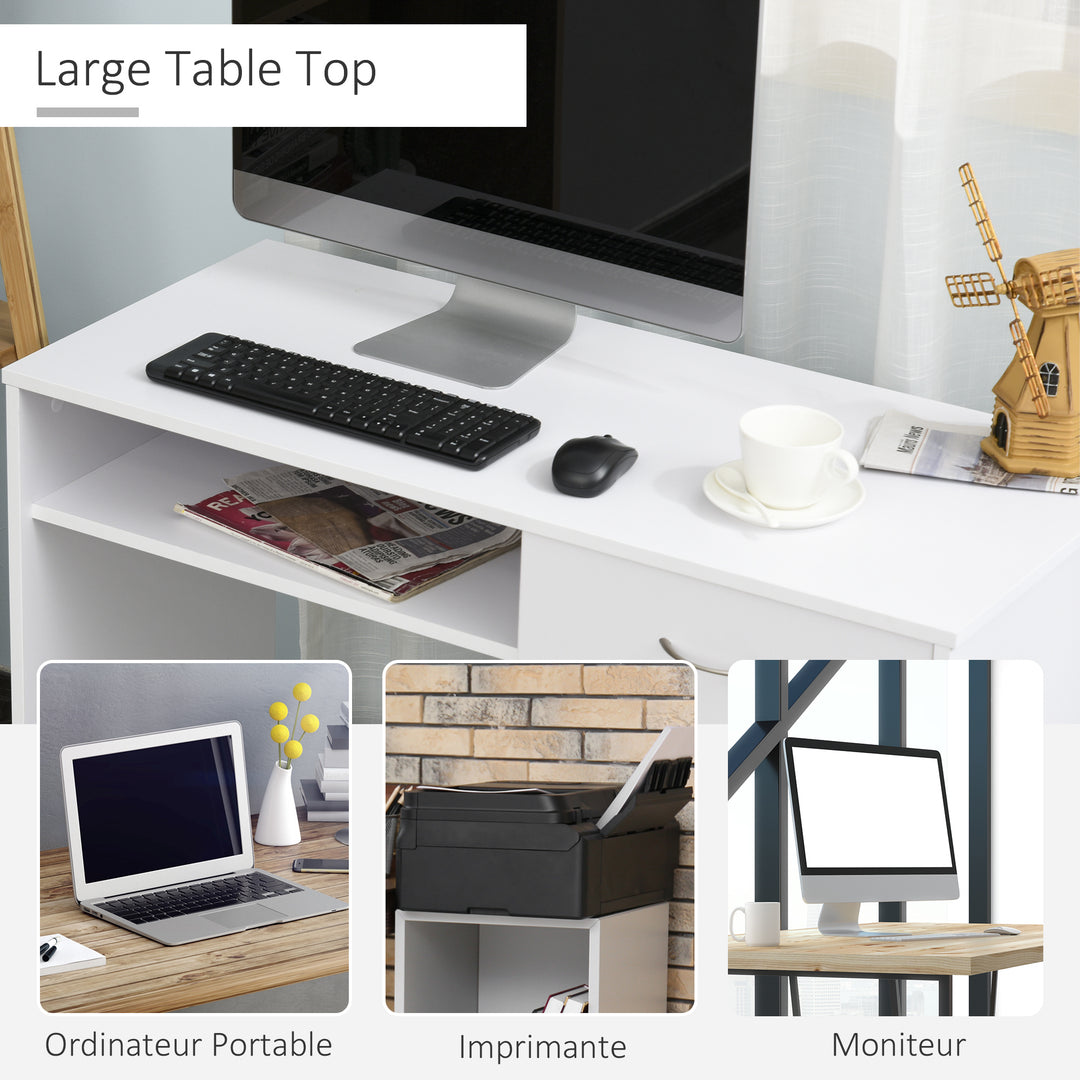 HOMCOM Modern Computer Work Desk Table Study w/ Shelf Drawer Standing Writing Station Display Stylish Storage Compact White