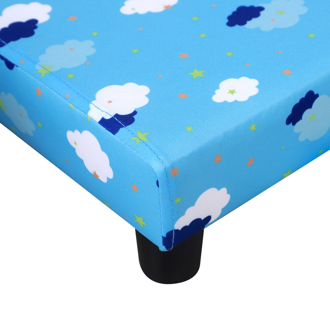 Childrens Sofa Mini Sofa Wood Frame w/ Footrest Anti-Slip Legs High Back Arms Bedroom Playroom Furniture Cute Cloud Star Blue