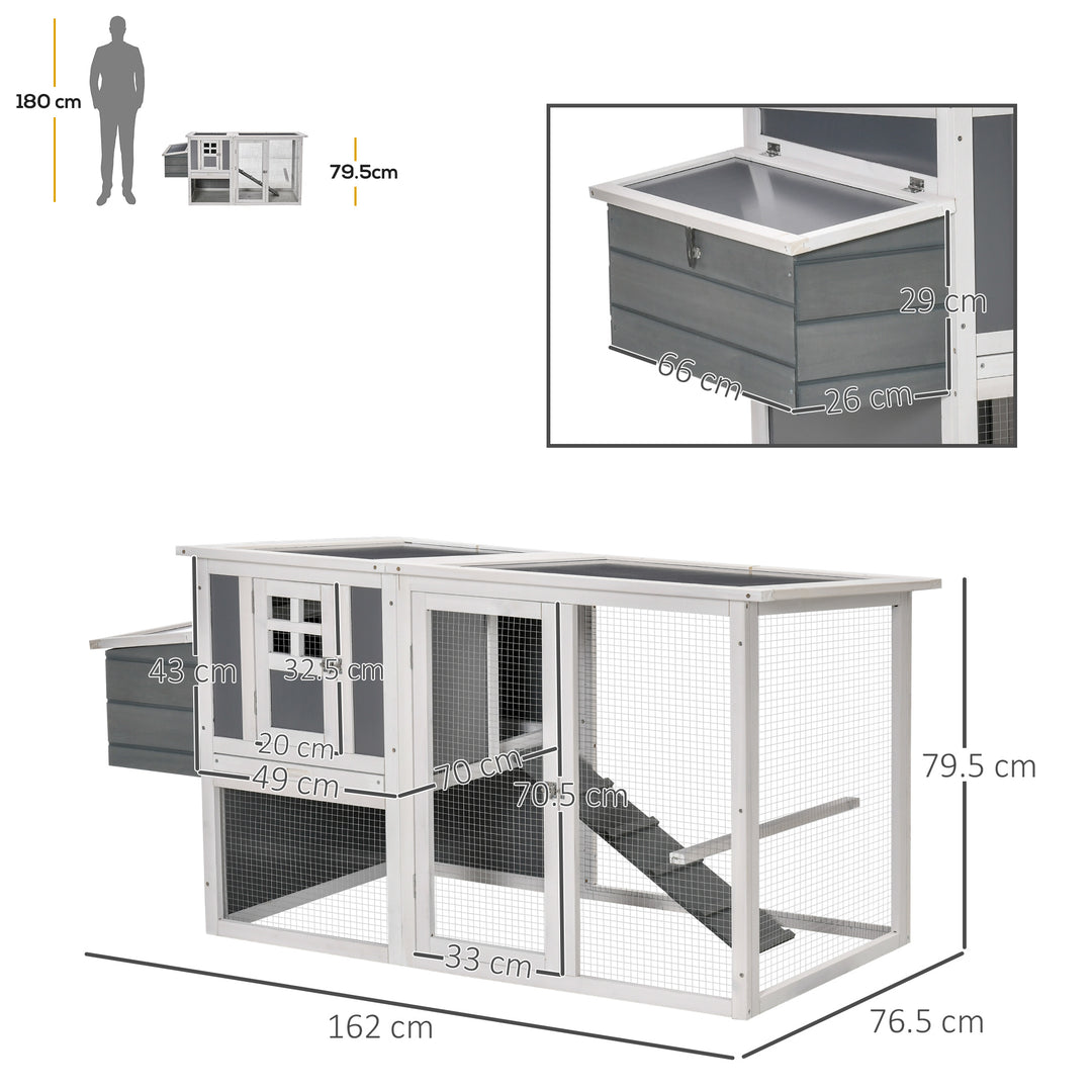 PawHut Deluxe Chicken Coop, Hen House, Wooden Poultry Cage w/ Outdoor Run, Nesting Box, Removable Tray, 162 x 76.5 x 79.5cm