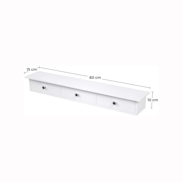 White Wall-Mounted Floating Shelf with Drawers