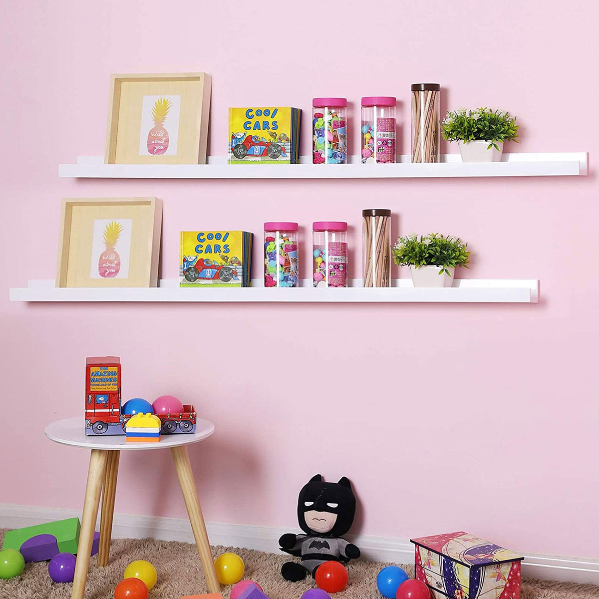 SONGMICS Wall Shelf White Floating Shelf Ledge for Picture Frames and Books