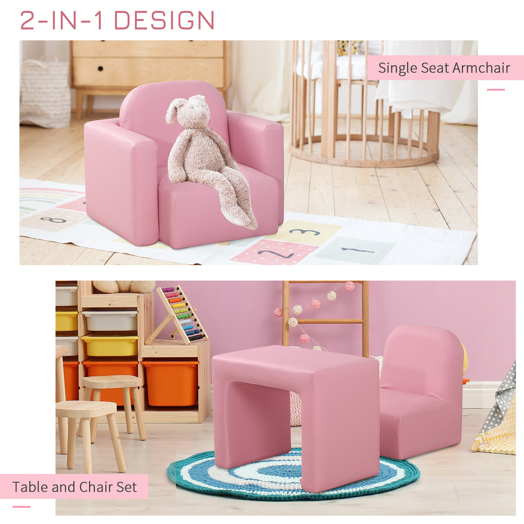 Kids 3 In 1 Table and Chair Set, PVC-Pink