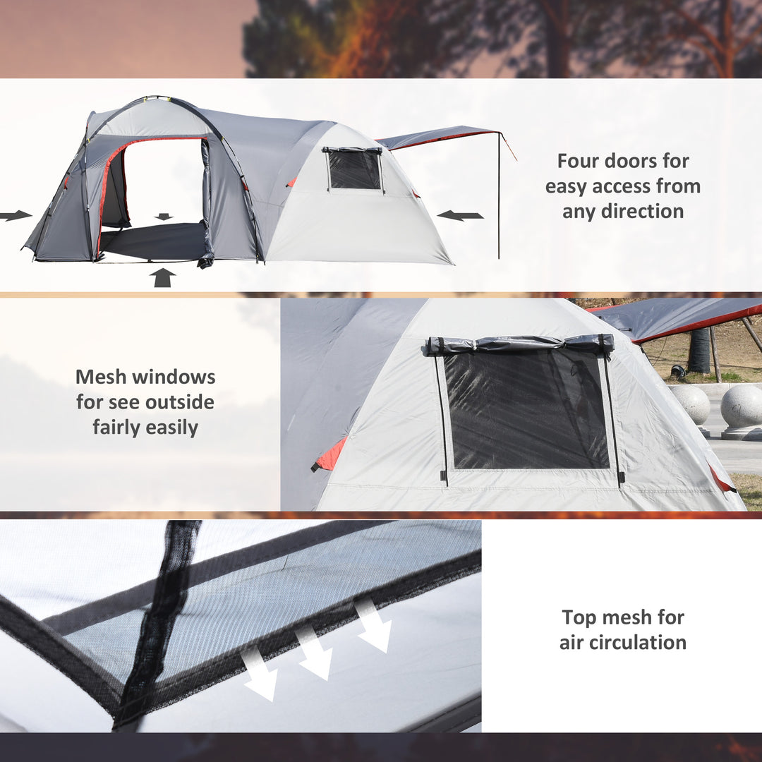 4-5 Man Outdoor Tunnel Tent, Two Room Camping Tent with Portable Mat, Sewn-In Floor Breathable Mesh Windows for Fishing, Festival, Hiking