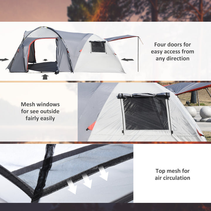 4-5 Man Outdoor Tunnel Tent, Two Room Camping Tent with Portable Mat, Sewn-In Floor Breathable Mesh Windows for Fishing, Festival, Hiking