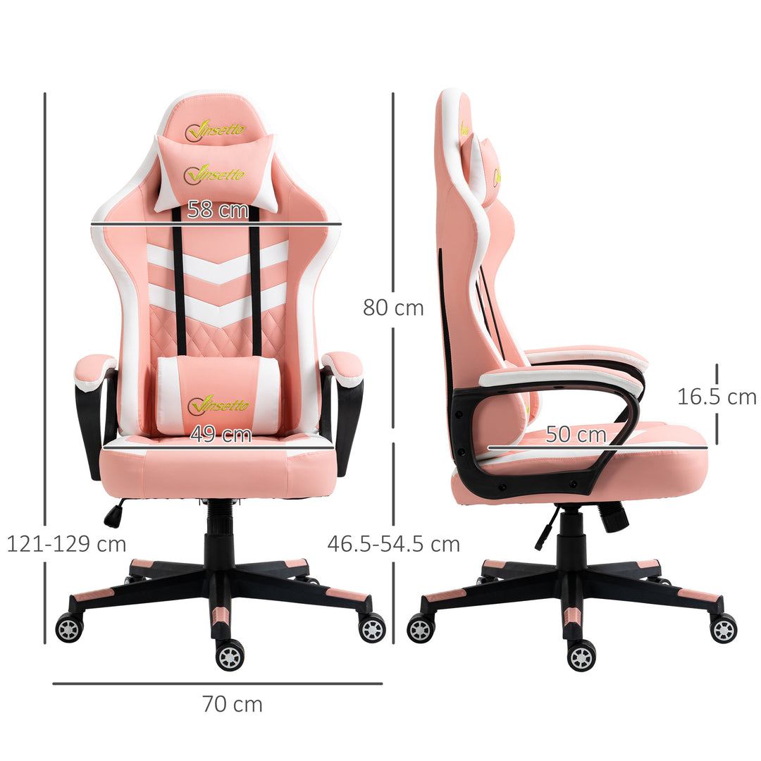 Vinsetto Racing Gaming Chair with Lumbar Support, Headrest, Swivel Wheel, Pink