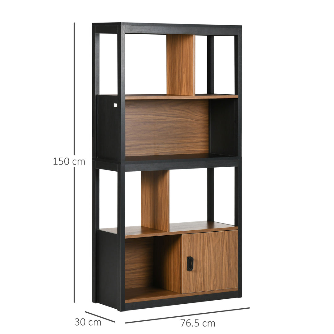 Modern 4-Tier Bookshelf, Freestanding Bookcase with Storage Shelving and Closed Cabinet, for Living Room Home Office Study, Walnut Brown