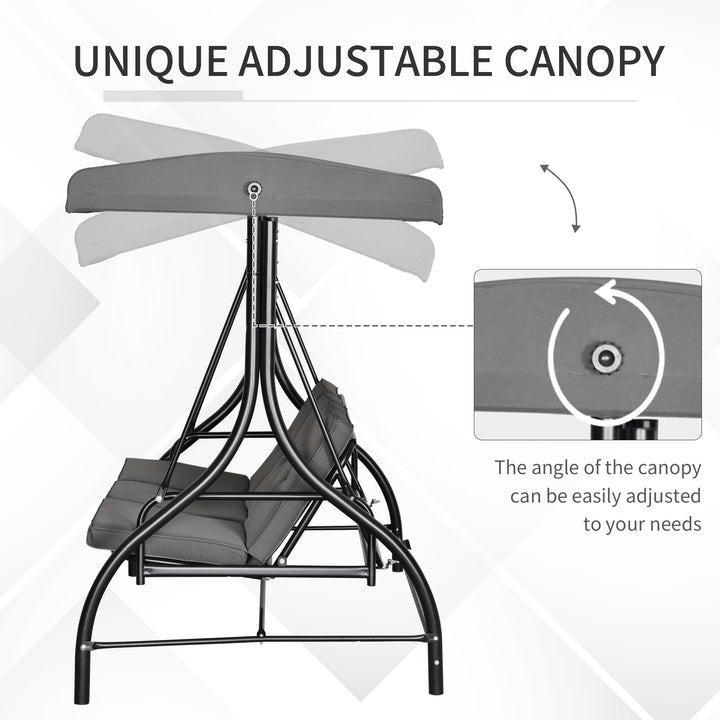 3 Seater Canopy Swing Chair Porch Hammock Heavy Duty 2 in 1 Garden Bench Lounger Bed with Metal Frame - Dark Grey