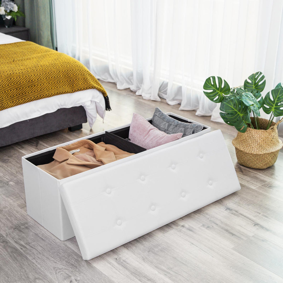 Large Storage White Ottoman