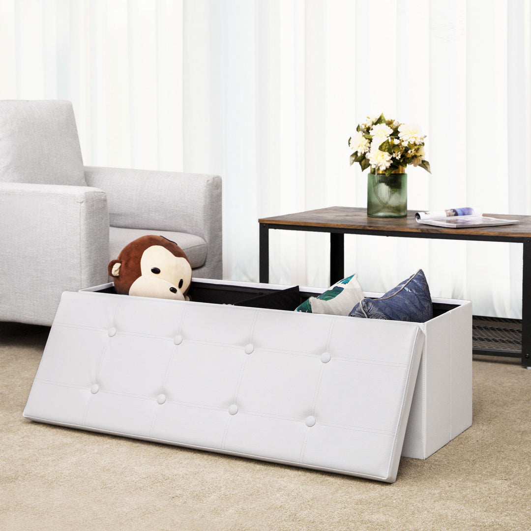 Large Storage White Ottoman