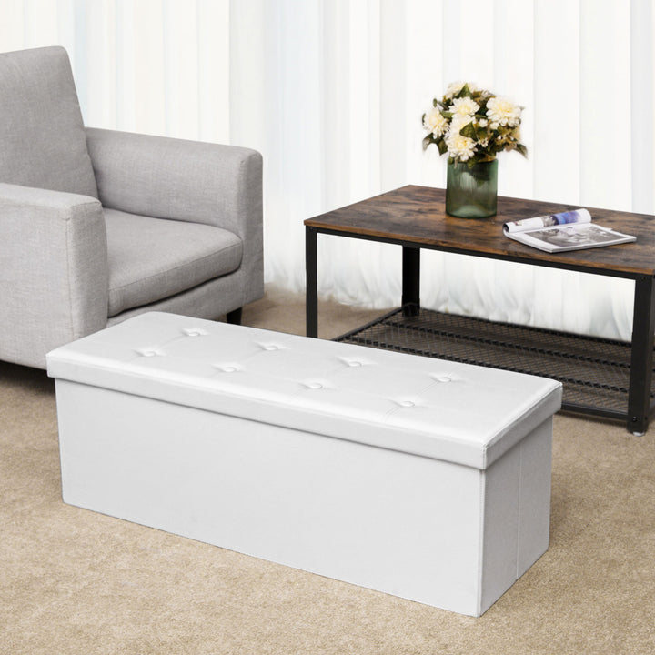 Large Storage White Ottoman