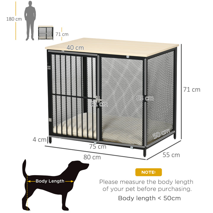 PawHut Dog Crate Furniture Side End Table with Soft Washable Cushion, Indoor Dog Kennel with Wire Mesh Wall, Wooden Top, for Medium Small Dogs