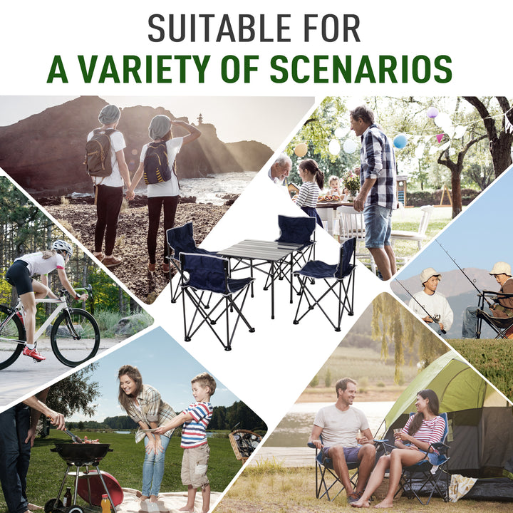 5 Piece Camping Table &amp; Chairs Set with Carrying Bag Foldable Portable Lightweight Compact Aluminium Roll-up Top for picnic