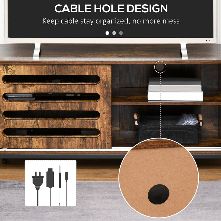 Industrial TV Stand for TVs up to 50 Inches, TV Cabinet with Sliding Doors, Storage Shelves, Cable hole for Living Room Bedroom, Rustic Brown
