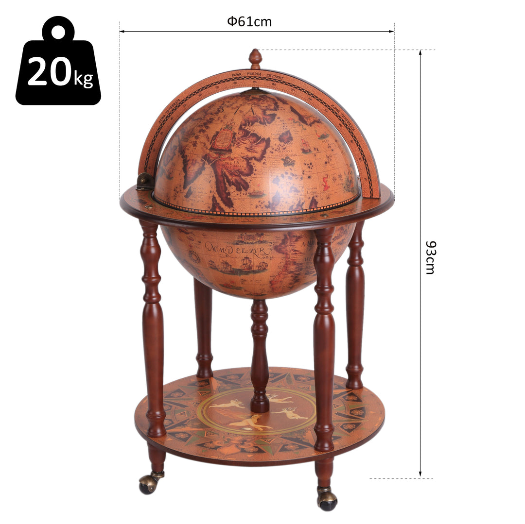 Globe Shaped Retro Style Mini Bar Drink Cabinet Movable Wine Alcohol Beverage Storage Trolley Glass Bottle Holder with Wheels 45cm