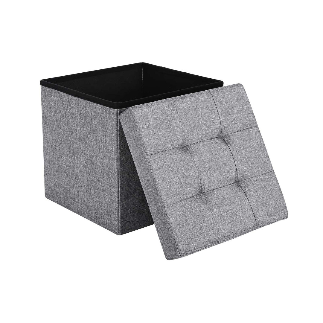 SONGMICS Fire Safety Folding Storage Ottoman Picnic Seat Versatile Space-saving Cubes Box Max Load 300 kg Linenette Light Gray 38 x 38 x 38 cm LSF82GYX