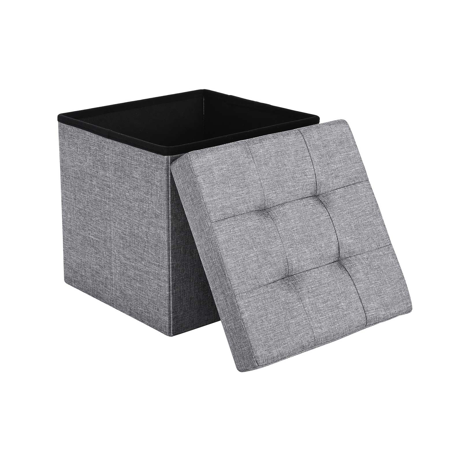 SONGMICS Fire Safety Folding Storage Ottoman Picnic Seat Versatile Space-saving Cubes Box Max Load 300 kg Linenette Light Gray 38 x 38 x 38 cm LSF82GYX