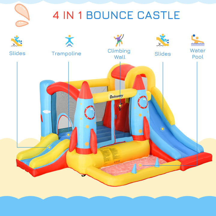Outsunny Kids Bounce Castle House Inflatable Trampoline Slide Water Pool 3 in 1 with Blower for Kids Age 3-10 Rocket Design 3.3 x 2.65 x 1.85m