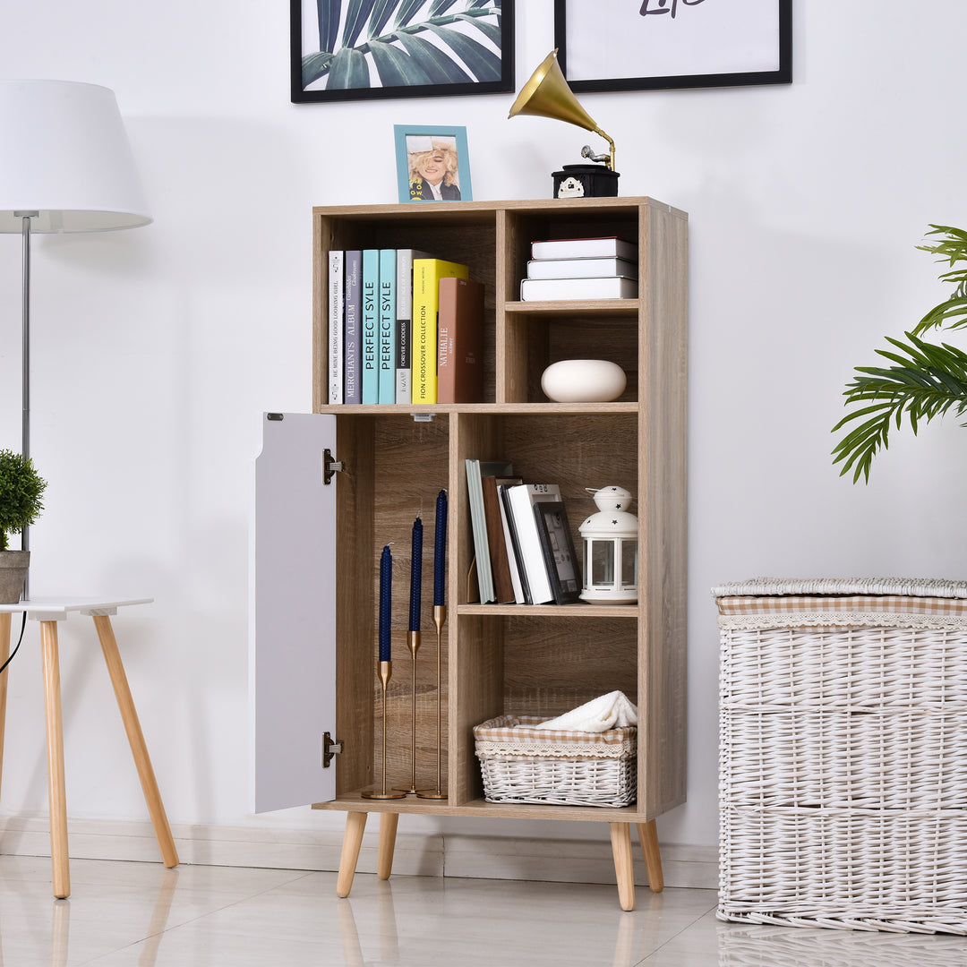 Freestanding Storage Cabinet w/ Wood Legs 5 Compartments Cupboard Stylish Bedroom Hallway Furniture 60L x 30W x 121H cm - White
