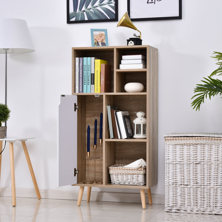 Freestanding Storage Cabinet w/ Wood Legs 5 Compartments Cupboard Stylish Bedroom Hallway Furniture 60L x 30W x 121H cm - White