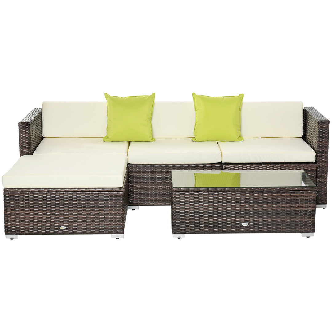 4-Seater Garden Rattan Furniture Rattan Sofa Set Sectional Sofa Coffee Table Combo Patio Furniture Metal Frame w/ Cushion Pillows Brown