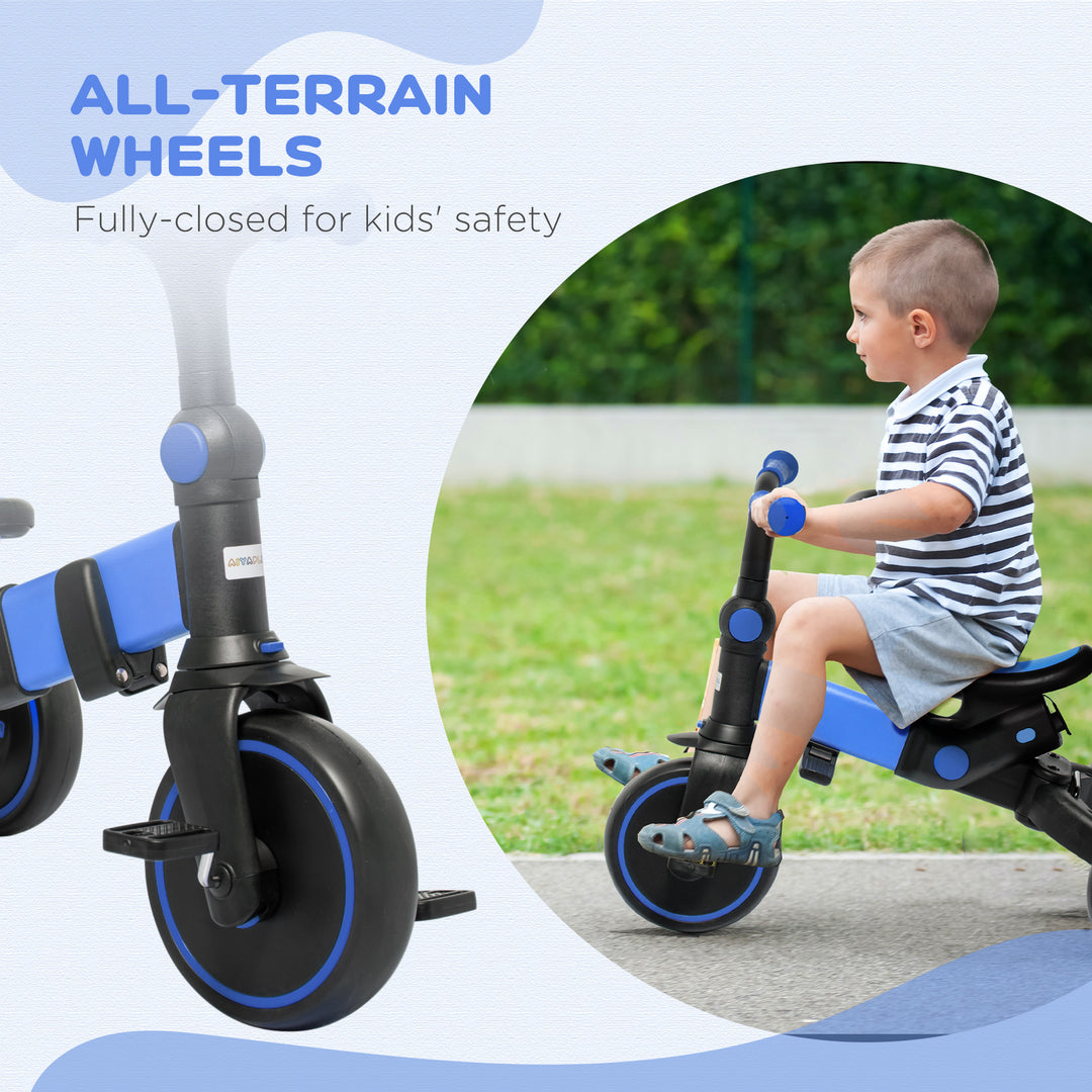 3-in-1 Tricycle for Kids with Aluminium Frame, Baby Trike with Adjustable Push Handle, Canopy and Seat Angle for 18-48 Months, Blue