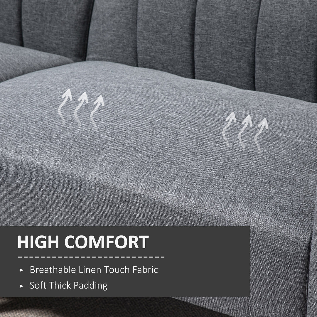 Two Seater Sofa Bed Convertible Linen Fabric Sofa Couch Click Clack Sofabed with Adjustable Split Backrest for Living Room, Bedroom, Grey
