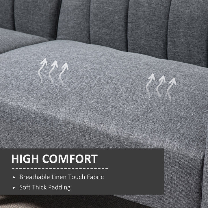 Two Seater Sofa Bed Convertible Linen Fabric Sofa Couch Click Clack Sofabed with Adjustable Split Backrest for Living Room, Bedroom, Grey