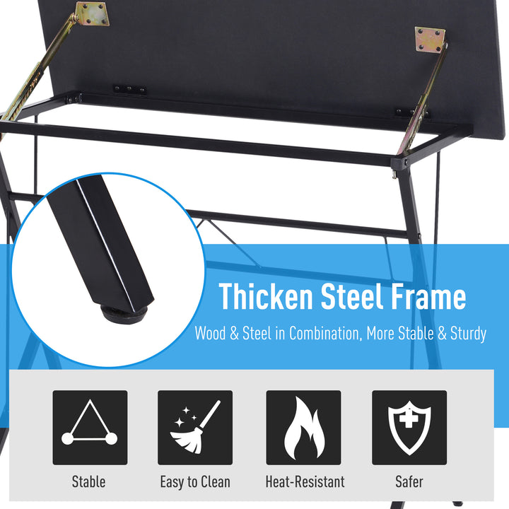 Computer Desk Writing Workstation Art Drawing Drafting Board Craft Table Tiltable Tabletop Adjustable Height Black 90L x 50W x 76-116.5H cm