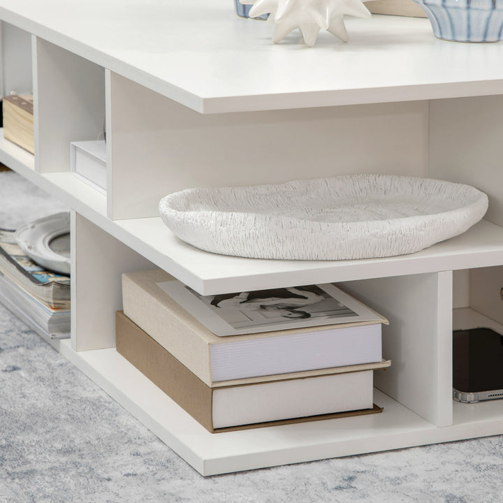 Square Coffee Tables for Living Room, Modern Cocktail Table with Multiple Storage Shelves, 70 x 70 x 36.5 cm, White