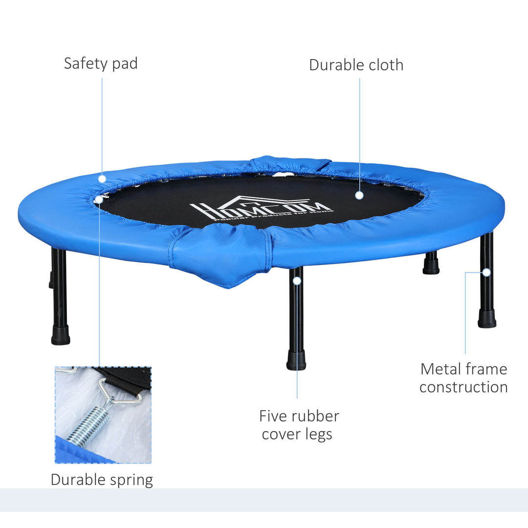 Soozier Φ100cm Foldable Mini Fitness Trampoline Home Gym Yoga Exercise Rebounder Indoor Outdoor Jumper w/ Safety Pad, Blue and Black