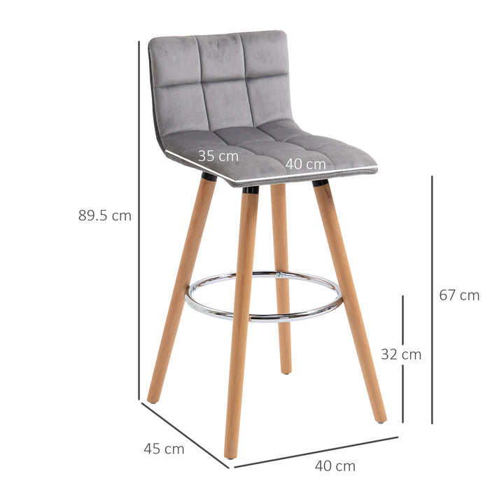 Bar stool Set of 2 Armless Upholstered Counter Height Bar Chairs with Wood Legs &amp; Footrest, Grey