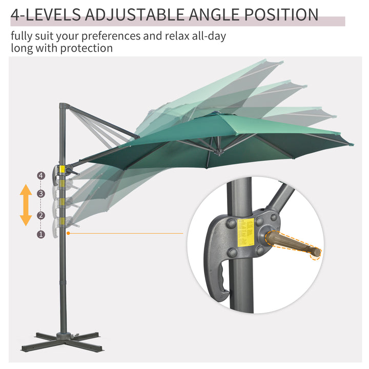 3 x 3(m) Cantilever Parasol with Cross Base, Garden Umbrella with 360° Rotation, Crank Handle and Tilt for Outdoor, Patio, Green