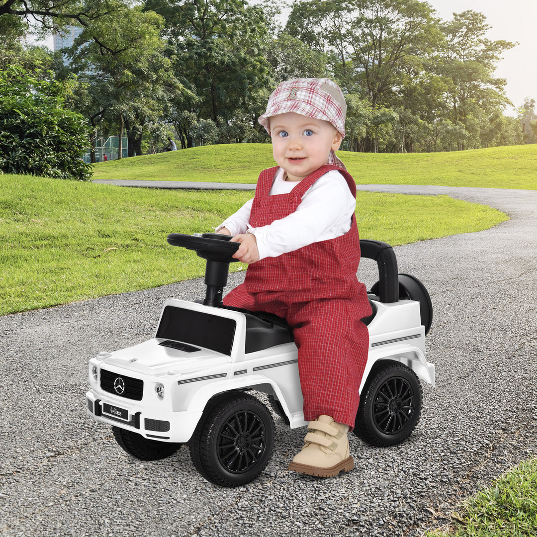 Compatible Baby Push Handle Sliding Car Mercedes-Benz G350 Licensed Foot to Floor Slider Stroller w/ Horn Under Seat Storage White