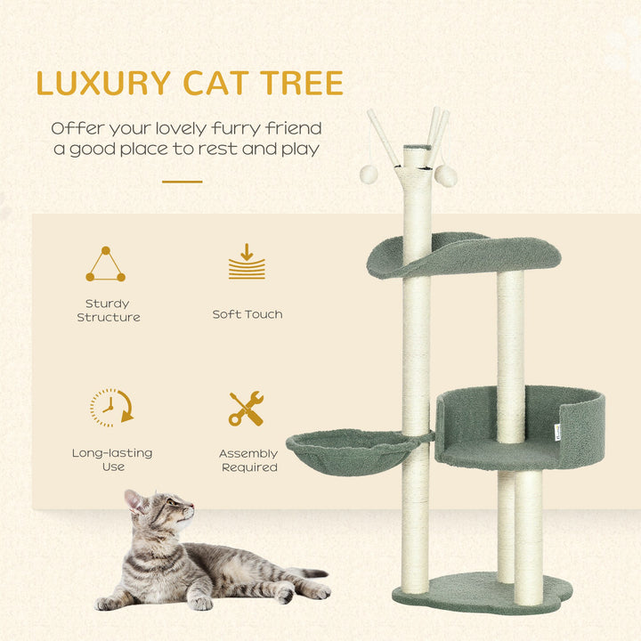 Cat Tree, Climbing Kitten Cat Tower Activity Center for Indoor Cats with Sisal Scratching Post, Hammock, Kitten Bed, Hanging Ball Toy, Green