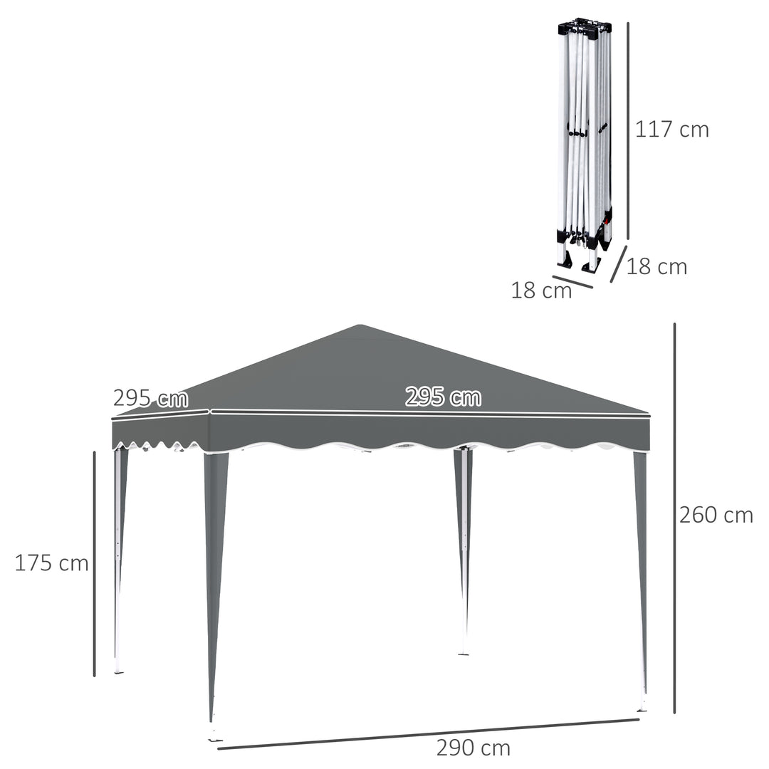 Outsunny 3x3(m) Pop Up Gazebo Canopy, Foldable Tent with Carry Bag, Adjustable Height, Wave Edge, Garden Outdoor Party Tent, Grey