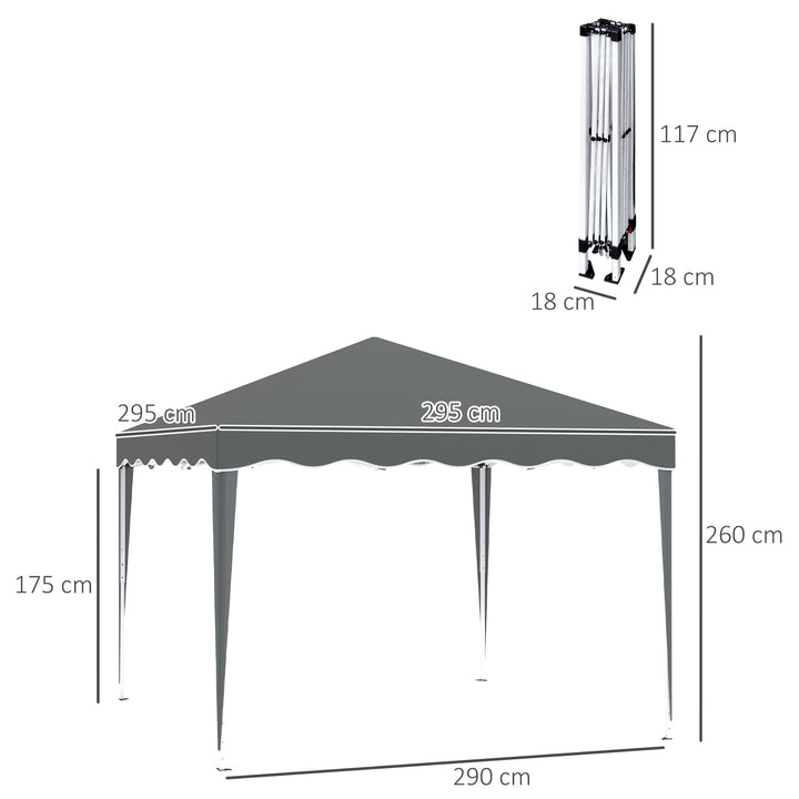 Outsunny 3x3(m) Pop Up Gazebo Canopy, Foldable Tent with Carry Bag, Adjustable Height, Wave Edge, Garden Outdoor Party Tent, Grey