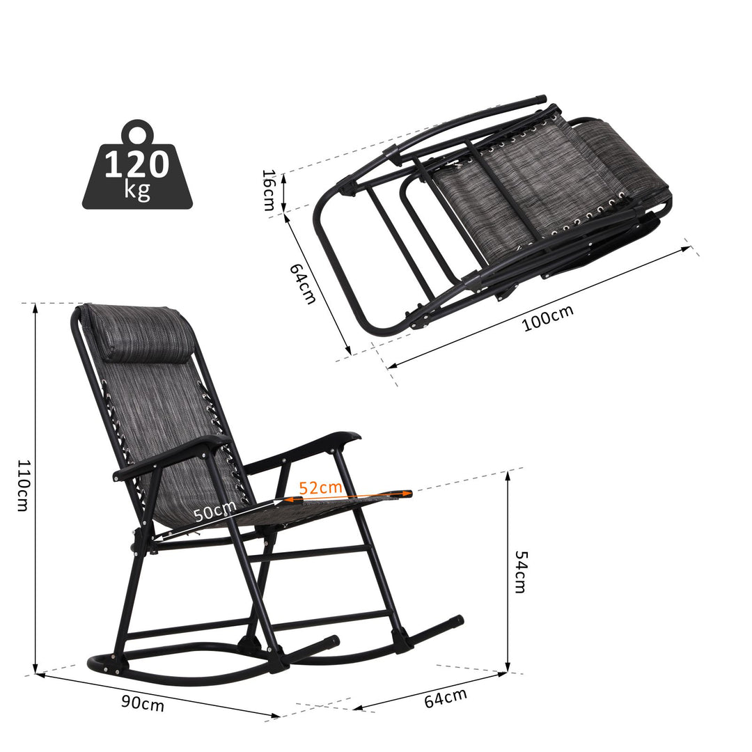 Garden Rocking Chair Folding Outdoor Adjustable Rocker Zero-Gravity Seat with Headrest Camping Fishing Patio Deck - Grey