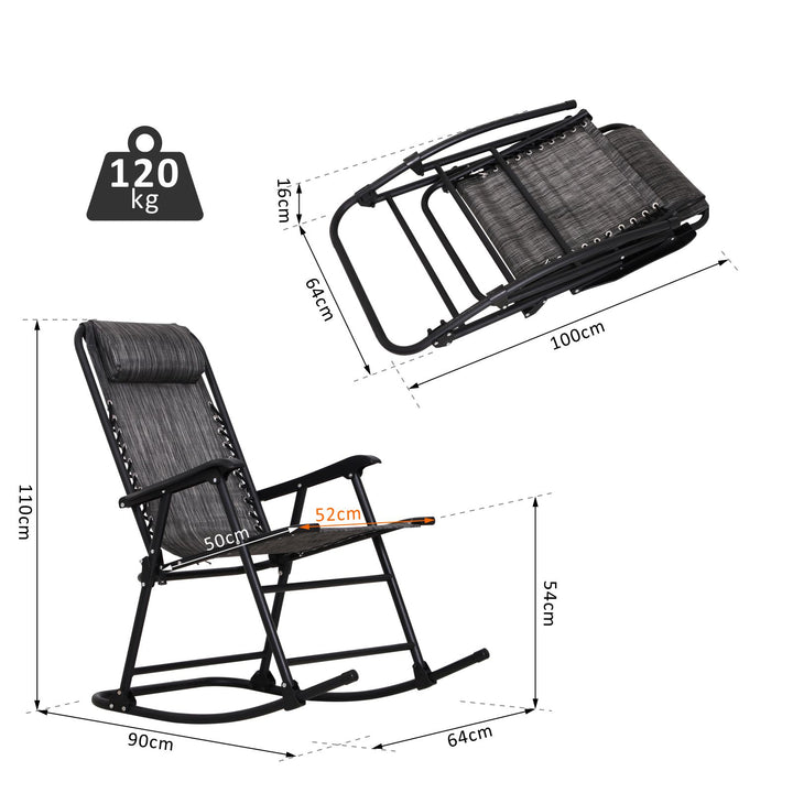 Garden Rocking Chair Folding Outdoor Adjustable Rocker Zero-Gravity Seat with Headrest Camping Fishing Patio Deck - Grey