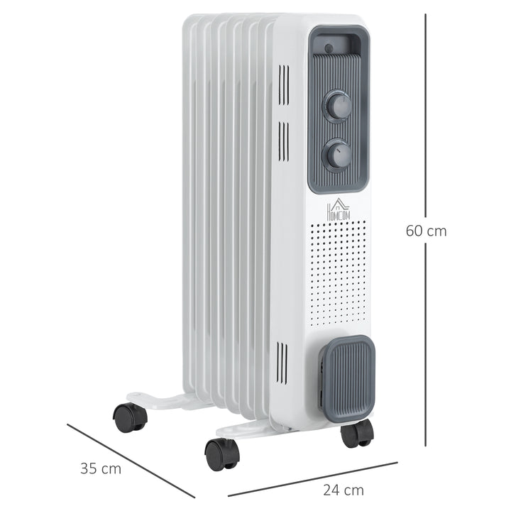 HOMCOM 1630W Oil Filled Radiator, Portable Electric Heater w/ Three Modes Adjustable Thermostat Safety switch, White