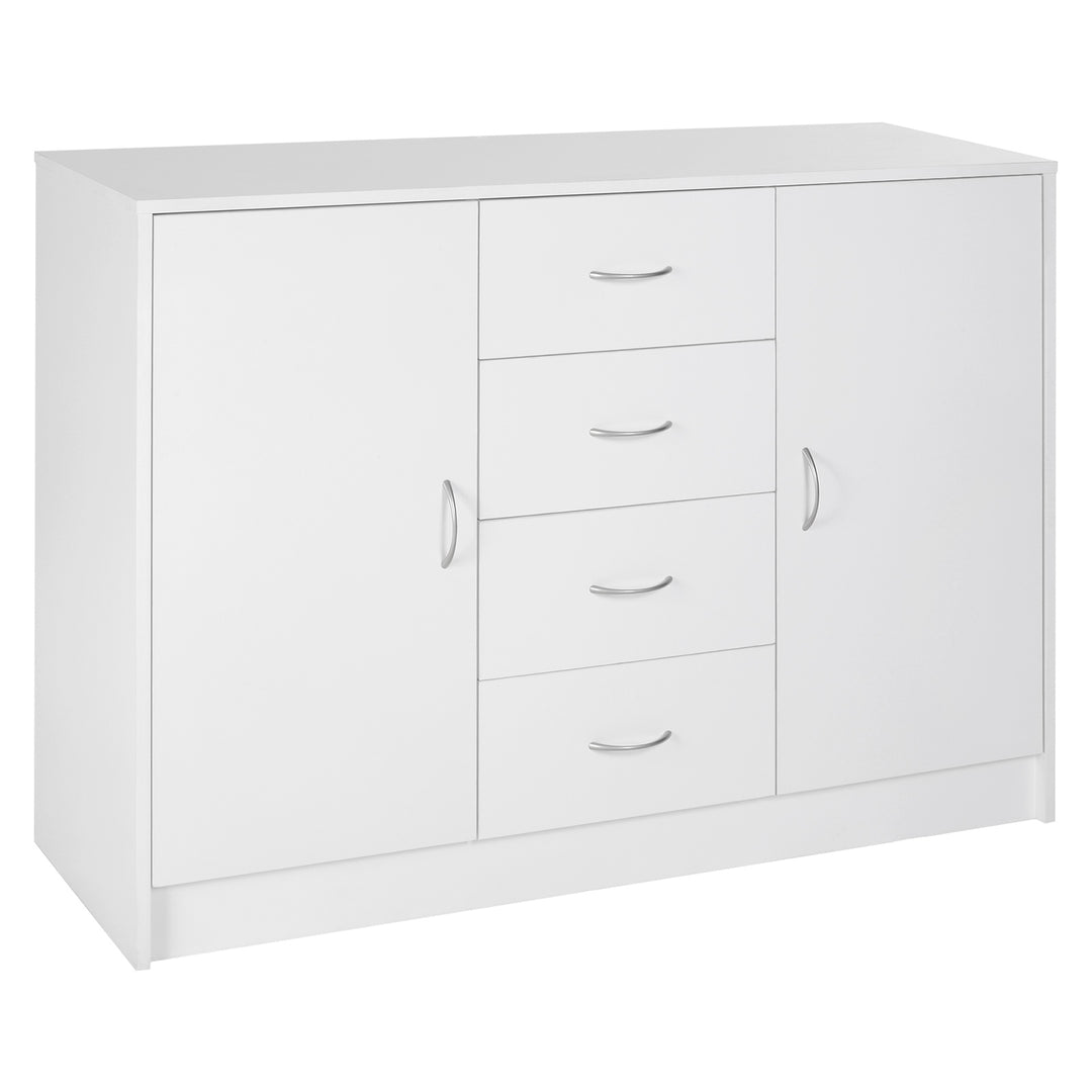 Sideboard, Storage Cabinet with 2 Doors and 4 Drawers, Free Standing Cupboard, Chest Organizer for Kitchen and Living Room, White
