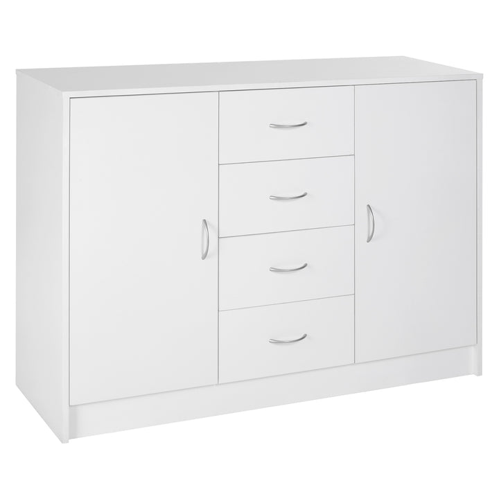 Sideboard, Storage Cabinet with 2 Doors and 4 Drawers, Free Standing Cupboard, Chest Organizer for Kitchen and Living Room, White