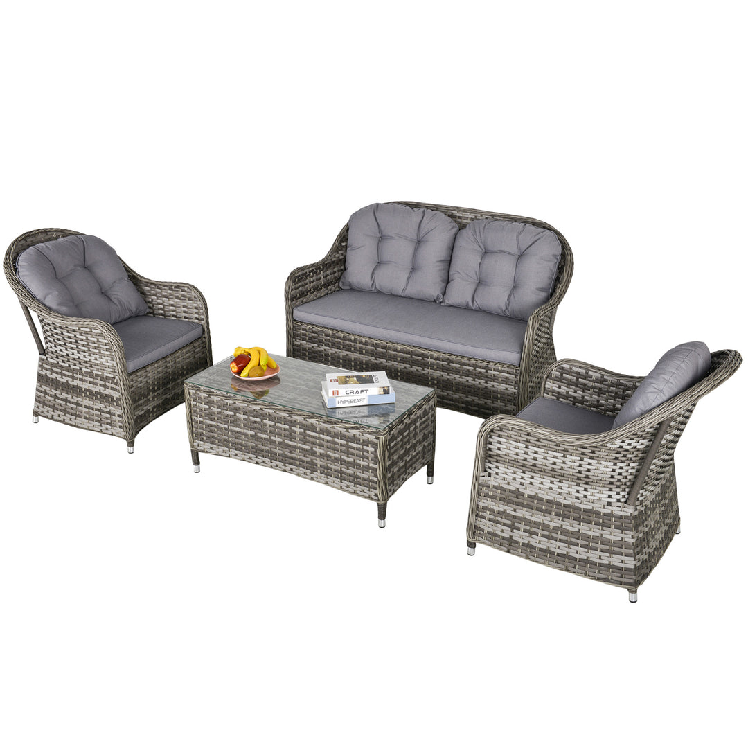 4-Seater PE Rattan Wicker Sofa Set Outdoor Conservatory Furniture Lawn Patio Coffee Table w/ Cushion - Grey