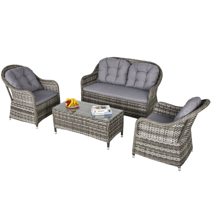 4-Seater PE Rattan Wicker Sofa Set Outdoor Conservatory Furniture Lawn Patio Coffee Table w/ Cushion - Grey