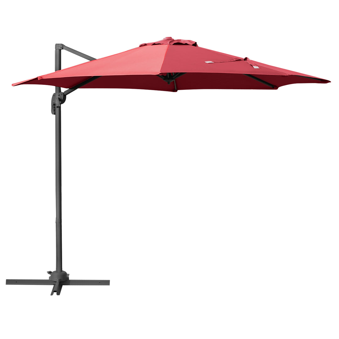 Cantilever Roma Parasol Garden Sun Umbrella 360¡ Rotation w/ Cross Base-Wine Red
