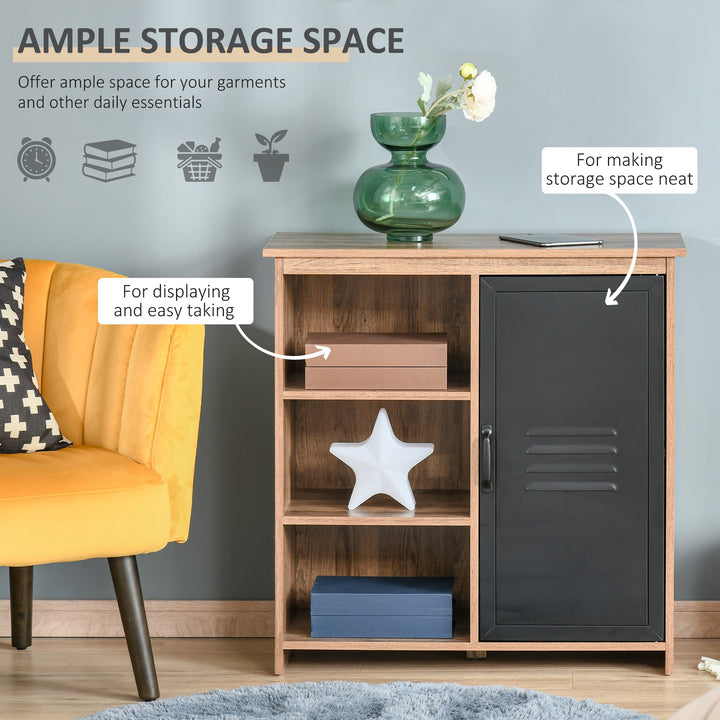 Cupboard Storage Cabinet with 3 Tiers and Steel Door, Home Organizer Sideboard with Adjustable Shelf for Dining Room, Living Room, Kitchen
