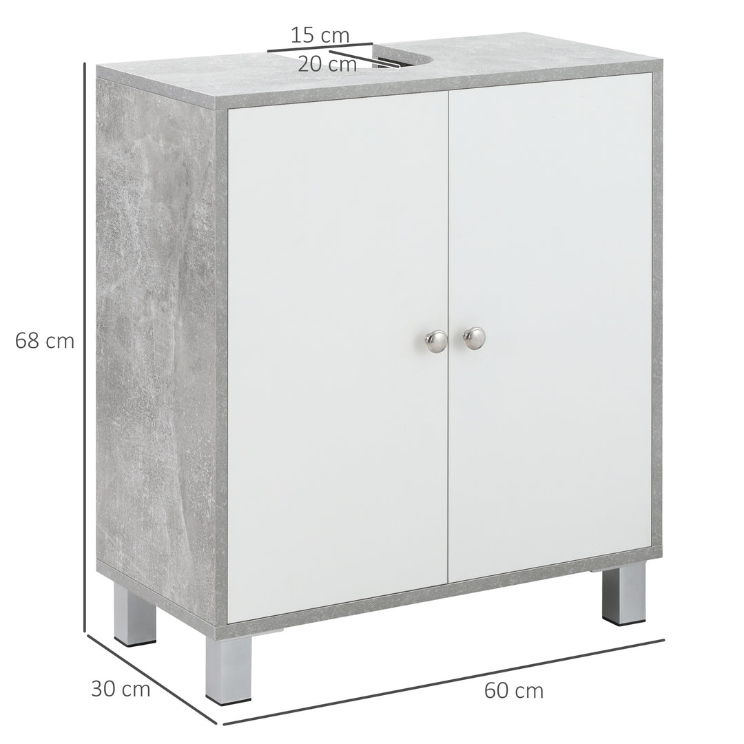 kleankin Under Sink Cabinet, Bathroom Vanity Unit, Pedestal Under Sink Design, Storage Cupboard with Adjustable Shelves, White and Grey